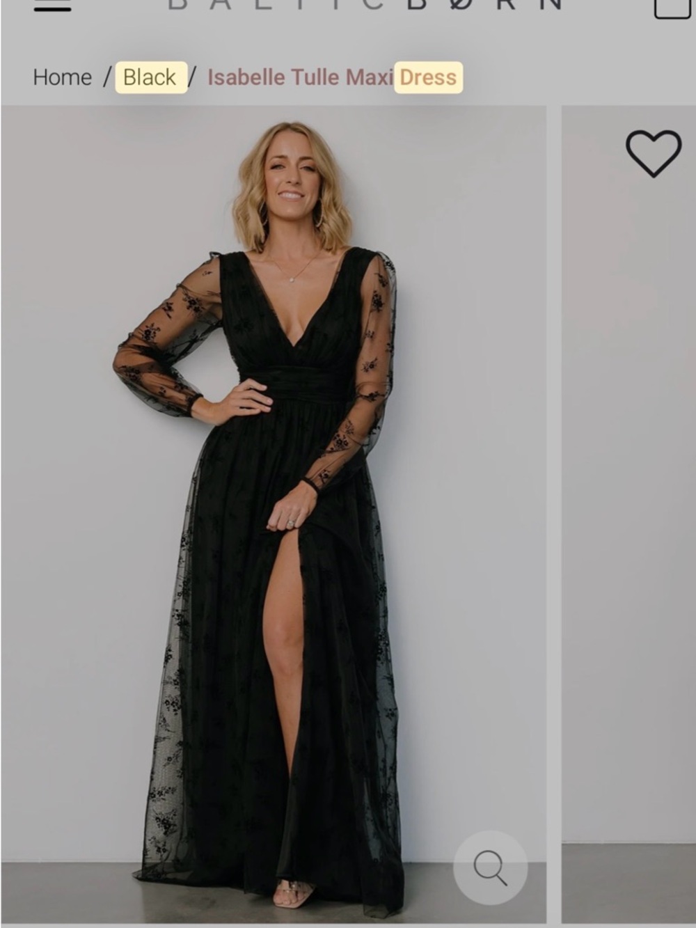 Baltic Born Black Sheer-Sleeve V-Neck Maxi Dress